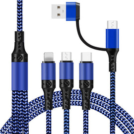 5 in 1 3A USB + USB-C / Type-C to 8 Pin + Micro USB + USB-C / Type-C Interface Two-color Braided Fast Charging Data Cable, Cable Length: 1.2m