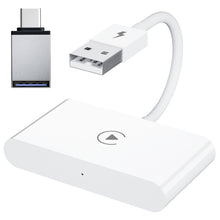 Load image into Gallery viewer, USB + USB-C / Type-C Wired to Wireless Carplay Adapter for iPhone, White Rectangle
