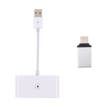 Load image into Gallery viewer, USB + USB-C / Type-C Wired to Wireless Carplay Adapter for iPhone, White Rectangle
