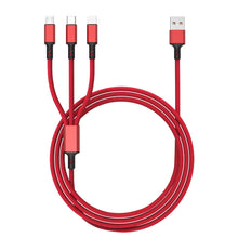 Load image into Gallery viewer, Braided 3A 3 in 1 USB to Type-C / 8 Pin / Micro USB Fast Charging Cable, Cable Length: 1.2m, White Plug (Red), White Plug (Black), White Plugaided (Blue)