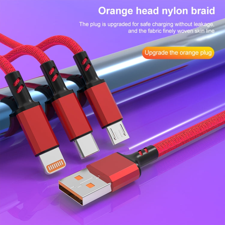 Braided 3A 3 in 1 USB to Type-C / 8 Pin / Micro USB Fast Charging Cable, Cable Length: 1.2m