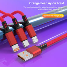 Load image into Gallery viewer, Braided 3A 3 in 1 USB to Type-C / 8 Pin / Micro USB Fast Charging Cable, Cable Length: 1.2m