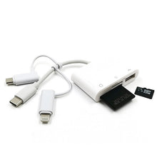 Load image into Gallery viewer, 3 in 1 8-Pin And Micro USB And Type-C to TF &amp; SD Card Reader USB OTG Extender Adapter