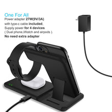 Load image into Gallery viewer, Q20 4 In 1 Wireless Charger Charging Holder Stand Station with Adapter For iPhone / Apple Watch / AirPods, Support Dual Phones Charging