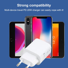 Load image into Gallery viewer, T087 20W USB-C / Type-C + USB Ports Fast Charging Travel Charger, EU Plug, EU Plug