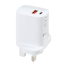 Load image into Gallery viewer, E087 20W USB-C / Type-C + USB Ports Fast Charging Travel Charger, UK Plug, UK Plug