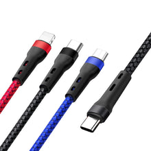 Load image into Gallery viewer, 100W 6A Type-C to 8 Pin+Type-C+Micro USB Charging Data Cable, 1.3m