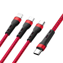 Load image into Gallery viewer, 100W 6A Type-C to 8 Pin+Type-C+Micro USB Charging Data Cable, 1.3m