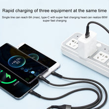 Load image into Gallery viewer, 100W 6A Type-C to 8 Pin+Type-C+Micro USB Charging Data Cable, 1.3m