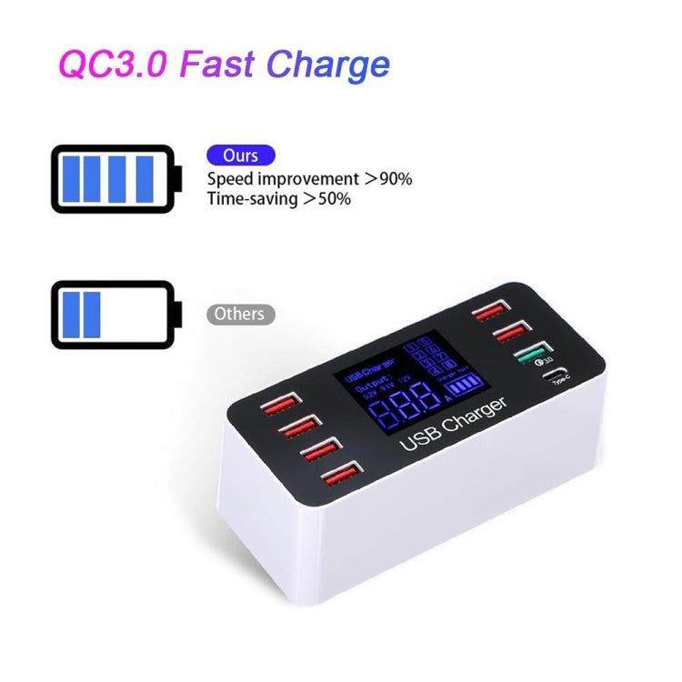 A9 Plus (Global Version) Multi-function AC 100V~240V 8 Ports USB Digital Display LCD Detachable Charging Station Smart Charger with Wireless Charger,Support QC3.0