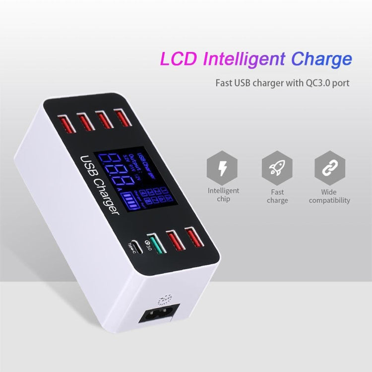 A9 Plus (Global Version) Multi-function AC 100V~240V 8 Ports USB Digital Display LCD Detachable Charging Station Smart Charger with Wireless Charger,Support QC3.0