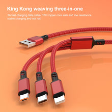 Load image into Gallery viewer, Orange Plug 3A 3 in 1 USB to Type-C / 8 Pin / Micro USB Fast Charging Cable, Cable Length: 1.2m