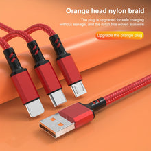 Load image into Gallery viewer, Orange Plug 3A 3 in 1 USB to Type-C / 8 Pin / Micro USB Fast Charging Cable, Cable Length: 1.2m