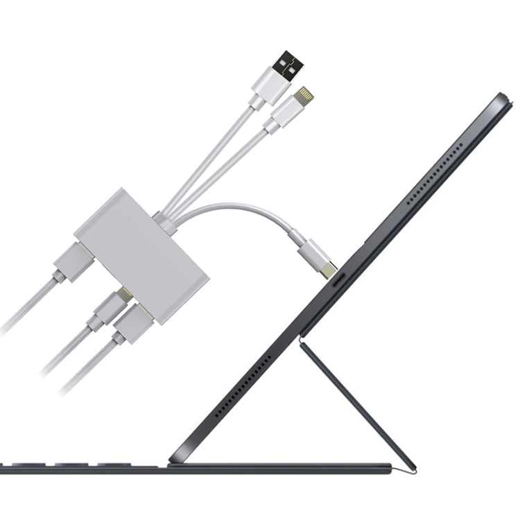 5 in 1 8 Pin + Type-C / USB-C + USB + TF Card + SD Card Multi-function Camera Reader Adapter