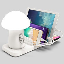 Load image into Gallery viewer, HQ-UD12 Universal 4 in 1 40W QC3.0 3 USB Ports + Wireless Charger Mobile Phone Charging Station with Mushroom Shape LED Light, Length: 1.2m, EU Plug