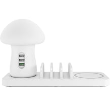 Load image into Gallery viewer, HQ-UD12 Universal 4 in 1 40W QC3.0 3 USB Ports + Wireless Charger Mobile Phone Charging Station with Mushroom Shape LED Light, Length: 1.2m, UK Plug