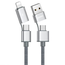 Load image into Gallery viewer, REMAX RC-020t 2.4A Aurora Series 4 in 1 8 Pin + USB +2 x Type-C Data Snyc Charging Cable, Cable Length: 1m