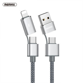 REMAX RC-020t 2.4A Aurora Series 4 in 1 8 Pin + USB +2 x Type-C Data Snyc Charging Cable, Cable Length: 1m