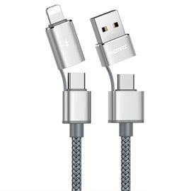 REMAX RC-020t 2.4A Aurora Series 4 in 1 8 Pin + USB +2 x Type-C Data Snyc Charging Cable, Cable Length: 1m