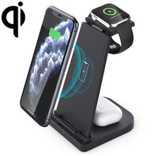 Load image into Gallery viewer, 10W 3 in 1 QC 3.0  Vertical Multi-function Wireless Charger with Stand Function, Suitable for Mobile Phones / Apple Watch / AirPods