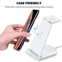 Load image into Gallery viewer, 10W 3 in 1 QC 3.0  Vertical Multi-function Wireless Charger with Stand Function, Suitable for Mobile Phones / Apple Watch / AirPods