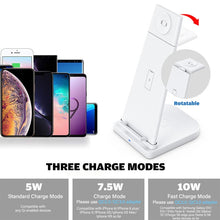 Load image into Gallery viewer, 10W 3 in 1 QC 3.0  Vertical Multi-function Wireless Charger with Stand Function, Suitable for Mobile Phones / Apple Watch / AirPods