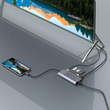 Load image into Gallery viewer, 6 in 1 USB 2.0 x 3 + HDMI + RJ45 + 8 Pin Female Charging Port to 8 Pin Male Multi-function Dock Station Adapter