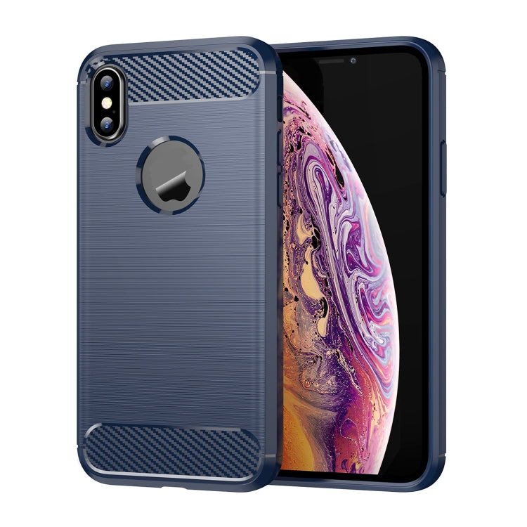 For iPhone X / XS Carbon Fiber TPU Brushed Texture Shockproof Protective Back Cover Case