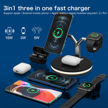 Load image into Gallery viewer, 3 in 1 25W Multi-function Magnetic Wireless Charger for Mobile Phones &amp; Apple Watches &amp; AirPods , with Colorful LED Light