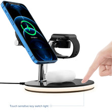 Load image into Gallery viewer, 3 in 1 25W Multi-function Magnetic Wireless Charger for Mobile Phones &amp; Apple Watches &amp; AirPods , with Colorful LED Light