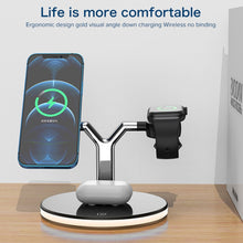 Load image into Gallery viewer, 3 in 1 25W Multi-function Magnetic Wireless Charger for Mobile Phones &amp; Apple Watches &amp; AirPods , with Colorful LED Light