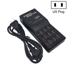 W-858 12A 12 Ports USB Fast Charging Dock Desktop Smart Charger AC100-240V, US Plug
