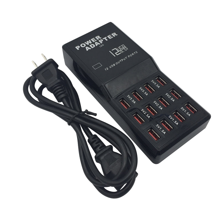 W-858 12A 12 Ports USB Fast Charging Dock Desktop Smart Charger AC100-240V, US Plug