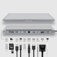 Load image into Gallery viewer, 11 in 1 RJ45 + 87W PD + SD/TF + USBx3+ HDMI + VGA + 3.5mm AUX to Type-C HUB Adapter, 11 in 1