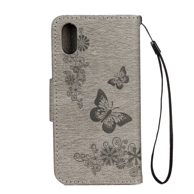 For iPhone X / XS Pressed Flowers Butterfly Pattern Horizontal Flip Leather Case with Holder & Card Slots & Wallet & Lanyard