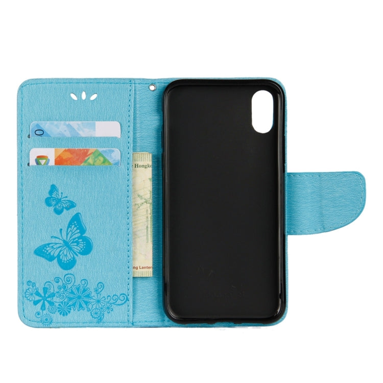 For iPhone X / XS Pressed Flowers Butterfly Pattern Horizontal Flip Leather Case with Holder & Card Slots & Wallet & Lanyard, For X