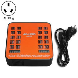 WLX-840 200W 40 Ports USB Digital Display Smart Charging Station AC100-240V, AU Plug (Black+Orange)