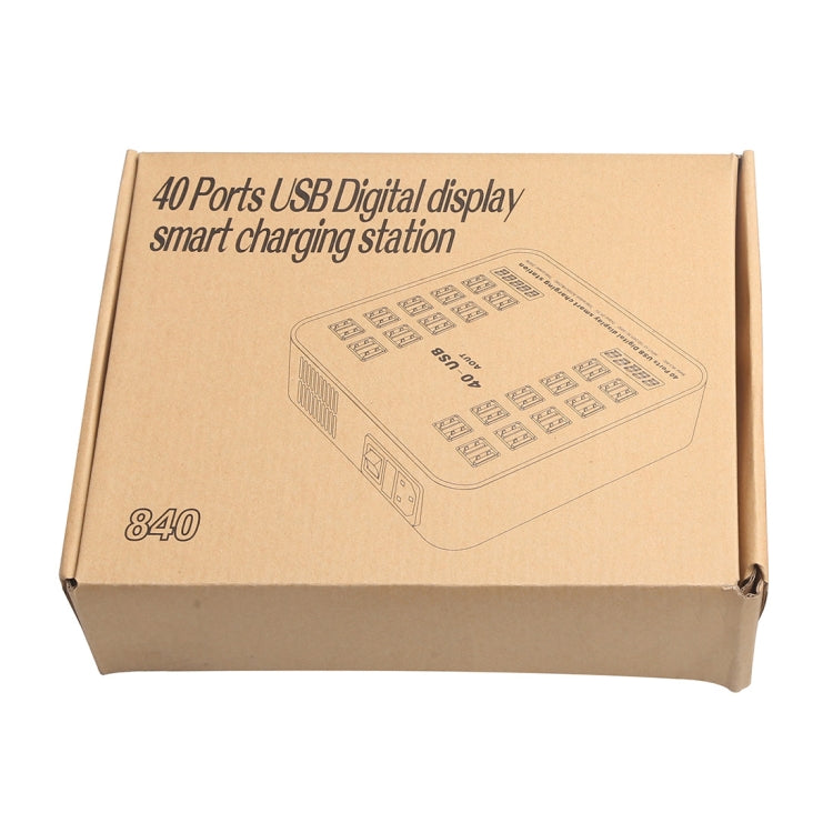 WLX-840 200W 40 Ports USB Digital Display Smart Charging Station AC100-240V, AU Plug (Black+Orange)