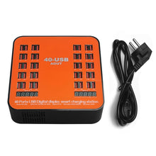 Load image into Gallery viewer, WLX-840 200W 40 Ports USB Digital Display Smart Charging Station AC100-240V, EU Plug (Black+Orange)