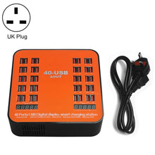 Load image into Gallery viewer, WLX-840 200W 40 Ports USB Digital Display Smart Charging Station AC100-240V, UK Plug (Black+Orange)