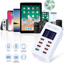 Load image into Gallery viewer, A8 50W 8 Ports USB + QC3.0 Smart Charging Station with Digital Display AC100-240V, EU Plug