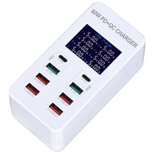 Load image into Gallery viewer, A8T 60W 8 Ports USB + QC3.0 + PD Type-C Smart Charging Station with Digital Display AC100-240V, AU Plug, A8T AU Plug