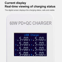 Load image into Gallery viewer, A8T 60W 8 Ports USB + QC3.0 + PD Type-C Smart Charging Station with Digital Display AC100-240V, AU Plug, A8T AU Plug