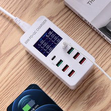 Load image into Gallery viewer, A8T 60W 8 Ports USB + QC3.0 + PD Type-C Smart Charging Station with Digital Display AC100-240V, UK Plug, A8T UK Plug