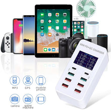 Load image into Gallery viewer, A8T 60W 8 Ports USB + QC3.0 + PD Type-C Smart Charging Station with Digital Display AC100-240V, UK Plug, A8T UK Plug
