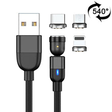 Load image into Gallery viewer, 1m 3A Output 3 in 1 USB to 8 Pin + USB-C / Type-C + Micro USB 540 Degree Rotating Magnetic Data Sync Charging Cable