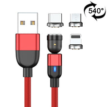 Load image into Gallery viewer, 2m 3A Output 3 in 1 USB to 8 Pin + USB-C / Type-C + Micro USB 540 Degree Rotating Magnetic Data Sync Charging Cable