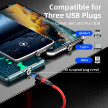 Load image into Gallery viewer, 2m 3A Output 3 in 1 USB to 8 Pin + USB-C / Type-C + Micro USB 540 Degree Rotating Magnetic Data Sync Charging Cable, 2m 3 in 1