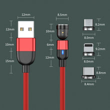 Load image into Gallery viewer, 2m 3A Output 3 in 1 USB to 8 Pin + USB-C / Type-C + Micro USB 540 Degree Rotating Magnetic Data Sync Charging Cable