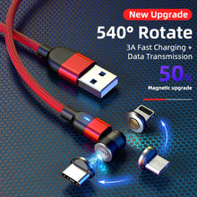 Load image into Gallery viewer, 2m 3A Output 3 in 1 USB to 8 Pin + USB-C / Type-C + Micro USB 540 Degree Rotating Magnetic Data Sync Charging Cable, 2m 3 in 1